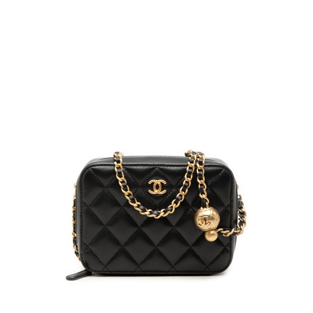 Chanel Coco Mark Matelassé Camera Bag Chain Shoulder AP2426 Black Gold Lambsk...